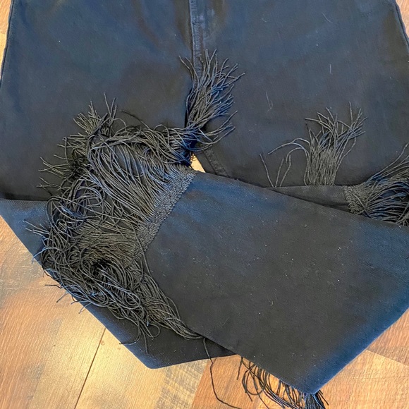 ZARA The Vintage High Waisted Black Fringe Jeans - Picture 6 of 10